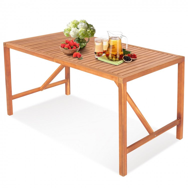 Outdoor Solid Wood Dining Table with Umbrella Hole - Seats Up to 6 People, Suitable for Patio and Backyard