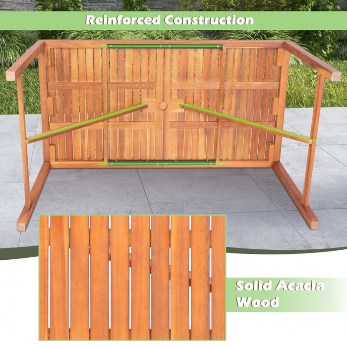 Outdoor Solid Wood Dining Table with Umbrella Hole - Seats Up to 6 People, Suitable for Patio and Backyard