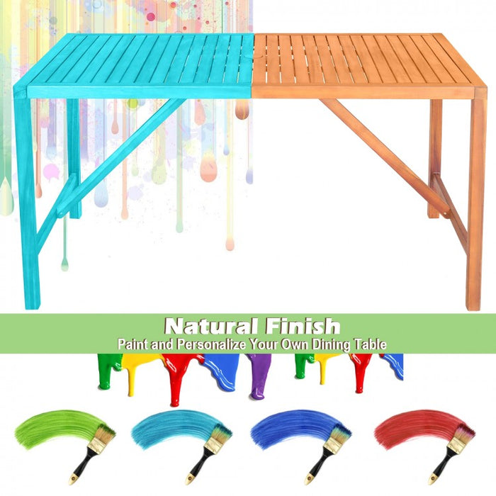 Outdoor Solid Wood Dining Table with Umbrella Hole - Seats Up to 6 People, Suitable for Patio and Backyard
