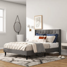 Load image into Gallery viewer, Gray Minimalist Upholstered Headboard Solid Wood Bed Frame
