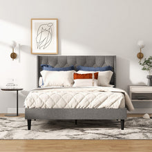Load image into Gallery viewer, Gray Minimalist Upholstered Headboard Solid Wood Bed Frame
