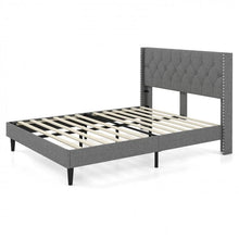 Load image into Gallery viewer, Gray Minimalist Upholstered Headboard Solid Wood Bed Frame
