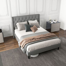 Load image into Gallery viewer, Gray Minimalist Upholstered Headboard Solid Wood Bed Frame
