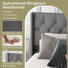Load image into Gallery viewer, Gray Minimalist Upholstered Headboard Solid Wood Bed Frame
