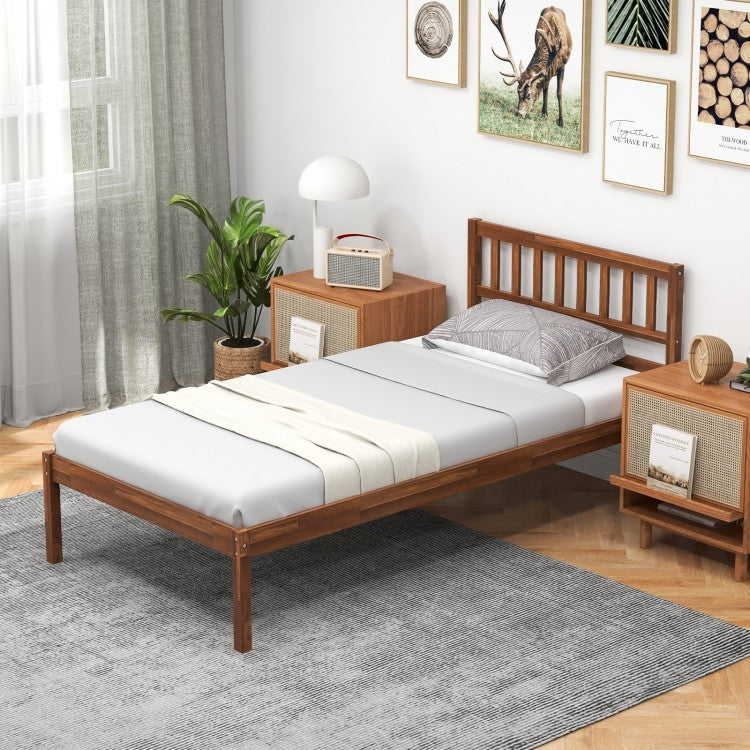 Rustic Vintage Style Solid Wood Bed Frame with Headboard