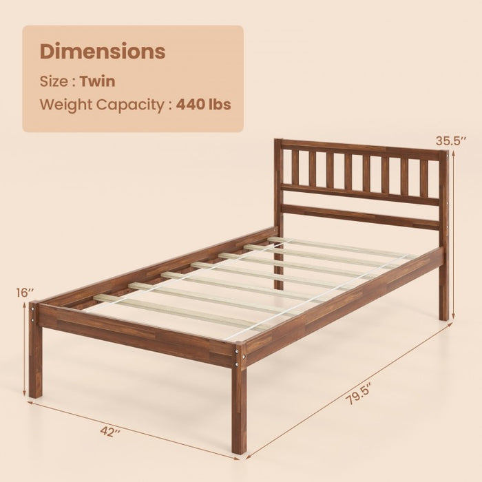 Rustic Vintage Style Solid Wood Bed Frame with Headboard