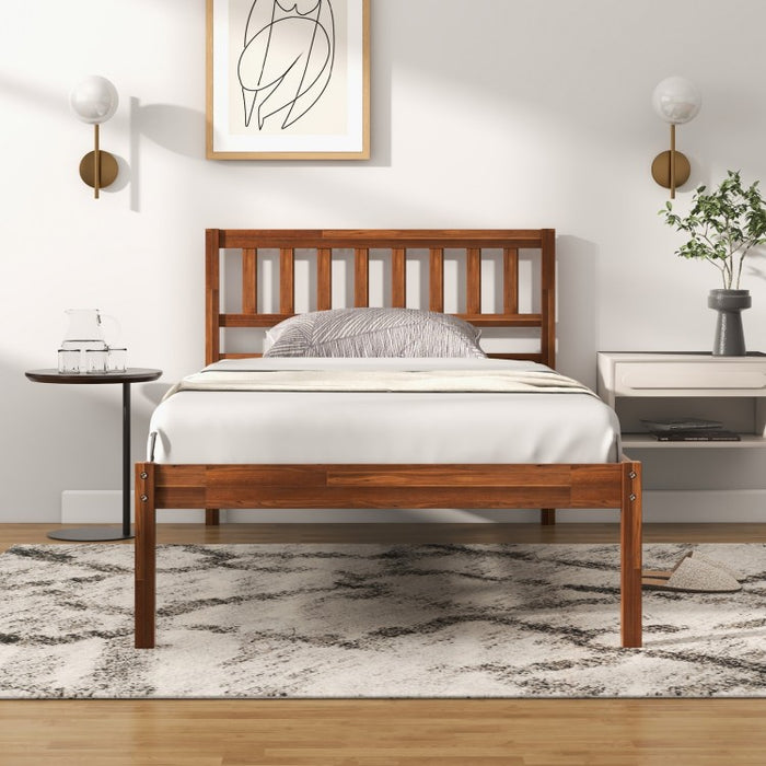 Rustic Vintage Style Solid Wood Bed Frame with Headboard