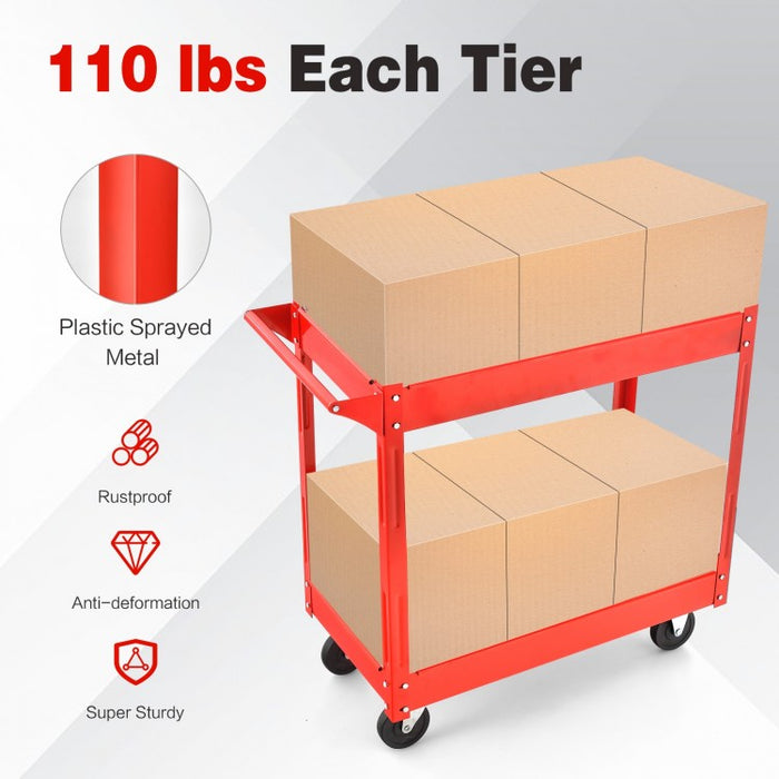 Outdoor Garden Garage 2-Tier Metal Structure Tool Cart