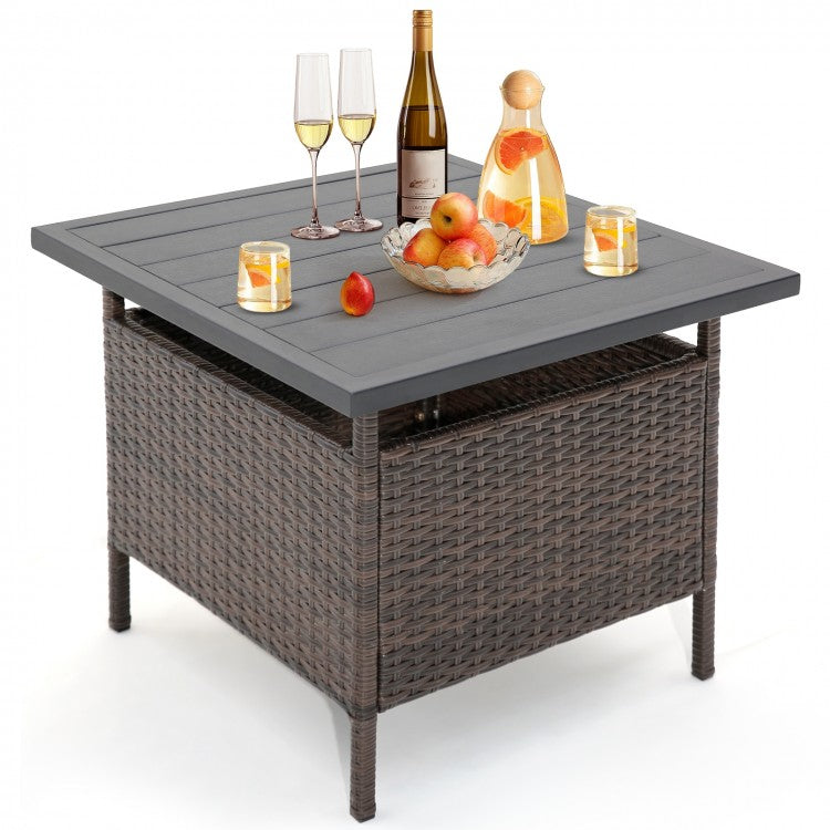 Costway Square Rattan Side Table with Umbrella Hole - Suitable for Patio, Garden, Backyard, and Pool