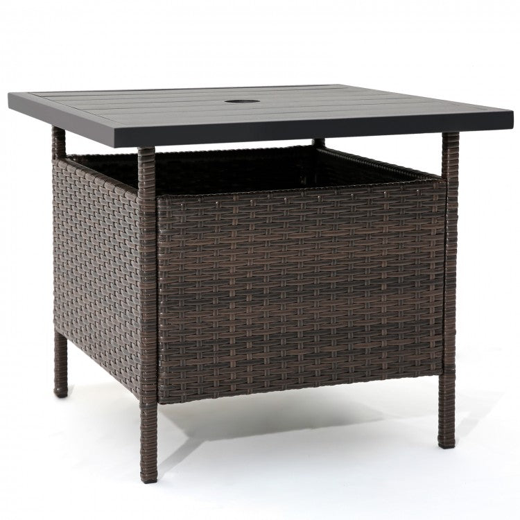 Costway Square Rattan Side Table with Umbrella Hole - Suitable for Patio, Garden, Backyard, and Pool