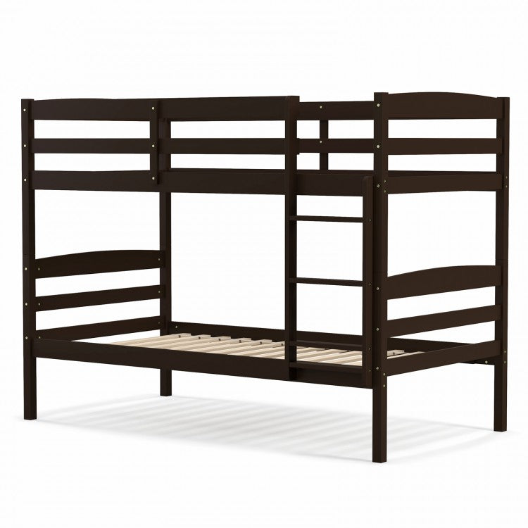 Solid Wood Bunk Bed with Safety Rails and Ladder for Bedroom