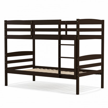 Solid Wood Bunk Bed with Safety Rails and Ladder for Bedroom