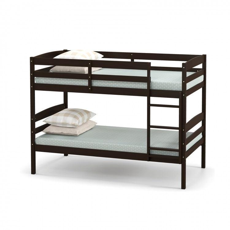 Solid Wood Bunk Bed with Safety Rails and Ladder for Bedroom