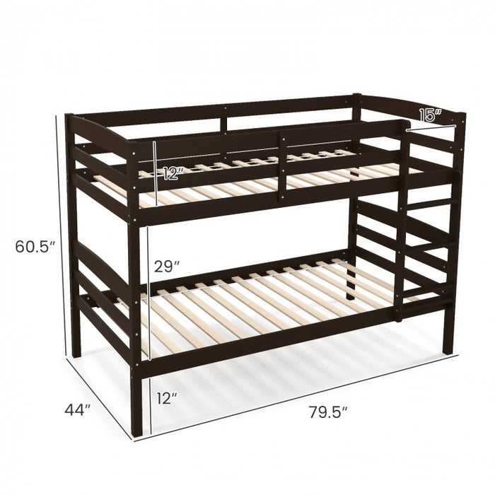 Solid Wood Bunk Bed with Safety Rails and Ladder for Bedroom