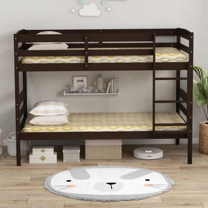 Solid Wood Bunk Bed with Safety Rails and Ladder for Bedroom