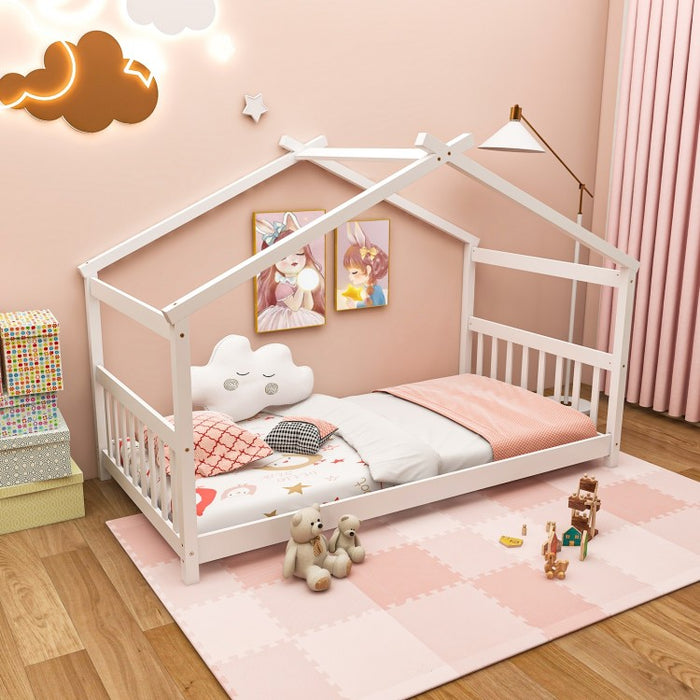 Solid Wood Children's Bunk Bed with Roof Structure