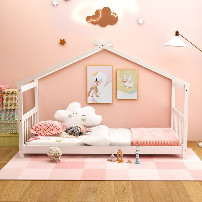 Solid Wood Children's Bunk Bed with Roof Structure