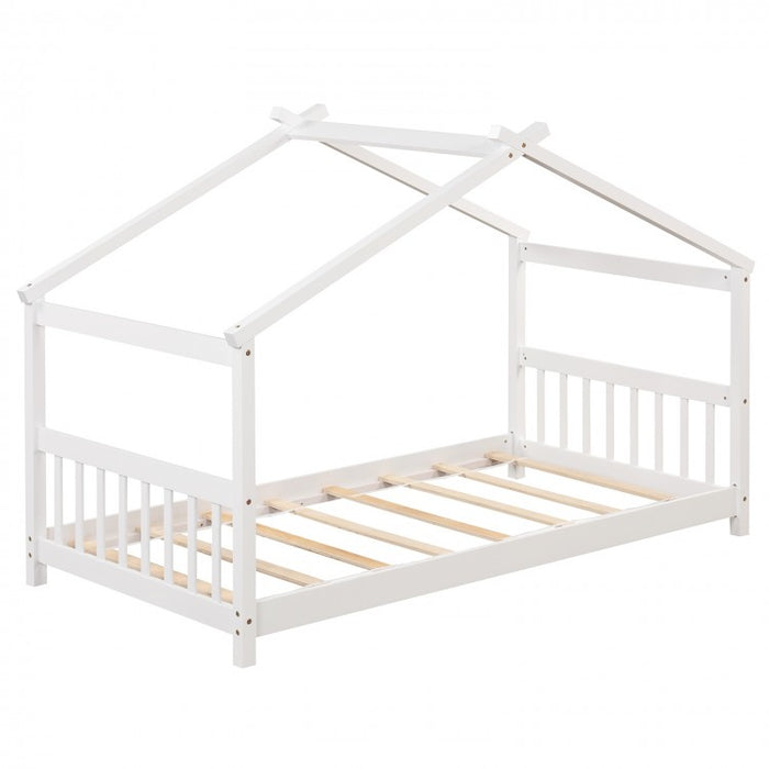 Solid Wood Children's Bunk Bed with Roof Structure
