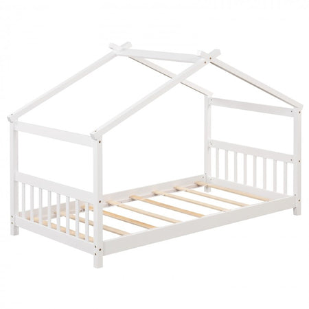 Solid Wood Children's Bunk Bed with Roof Structure