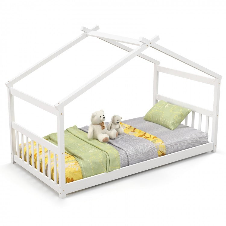 Solid Wood Children's Bunk Bed with Roof Structure
