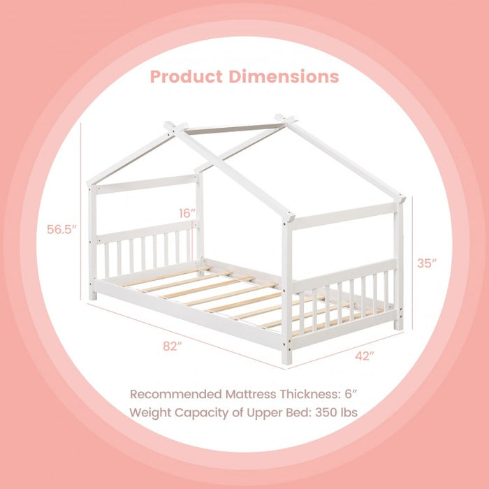 Solid Wood Children's Bunk Bed with Roof Structure