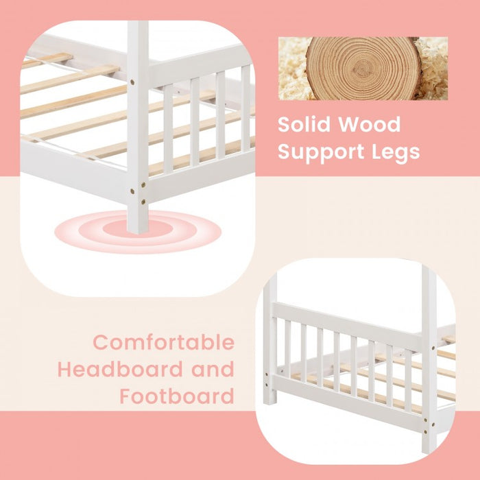 Solid Wood Children's Bunk Bed with Roof Structure