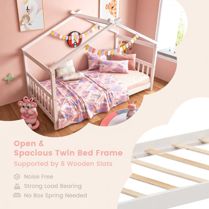 Solid Wood Children's Bunk Bed with Roof Structure