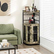 Load image into Gallery viewer, Costway Industrial Corner Bar Cabinet with Adjustable Shelves and Glass Supports - Suitable for Dining Room and Bar Decor
