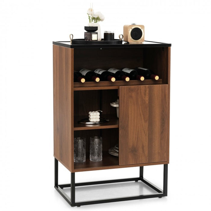 Costway Industrial Style Wall Bar Cabinet with Wine Rack and Sliding Door - Suitable for Kitchen and Dining Room