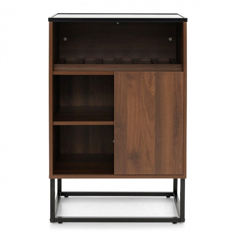 Costway Industrial Style Wall Bar Cabinet with Wine Rack and Sliding Door - Suitable for Kitchen and Dining Room