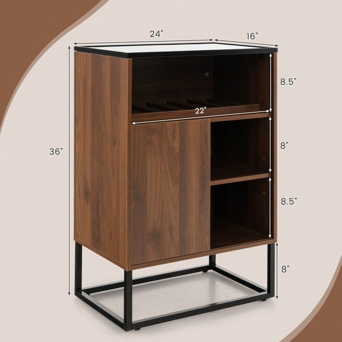 Costway Industrial Style Wall Bar Cabinet with Wine Rack and Sliding Door - Suitable for Kitchen and Dining Room