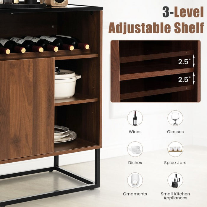 Costway Industrial Style Wall Bar Cabinet with Wine Rack and Sliding Door - Suitable for Kitchen and Dining Room