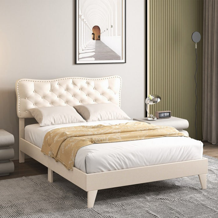 Solid Wood Bed Frame with High-Density Foam Headboard