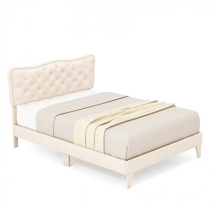 Solid Wood Bed Frame with High-Density Foam Headboard