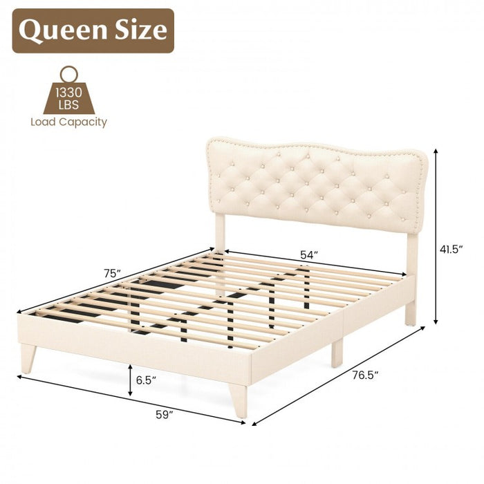 Solid Wood Bed Frame with High-Density Foam Headboard