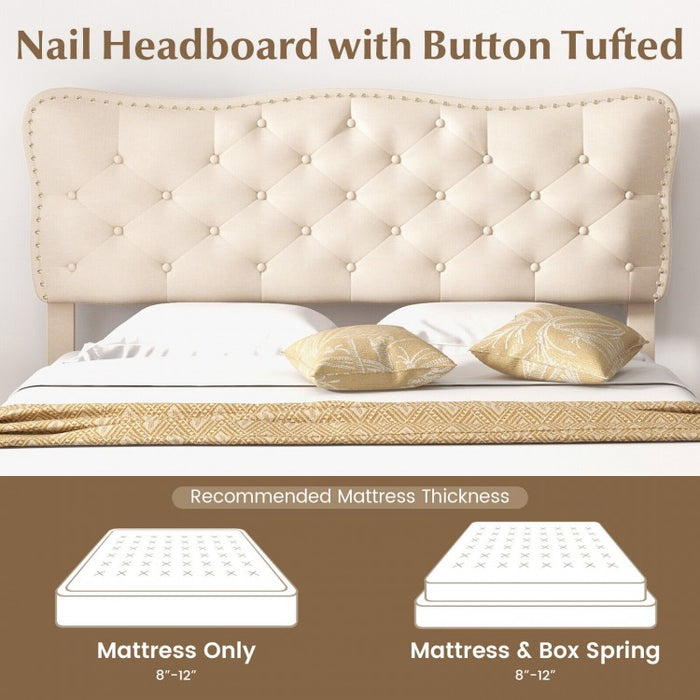 Solid Wood Bed Frame with High-Density Foam Headboard