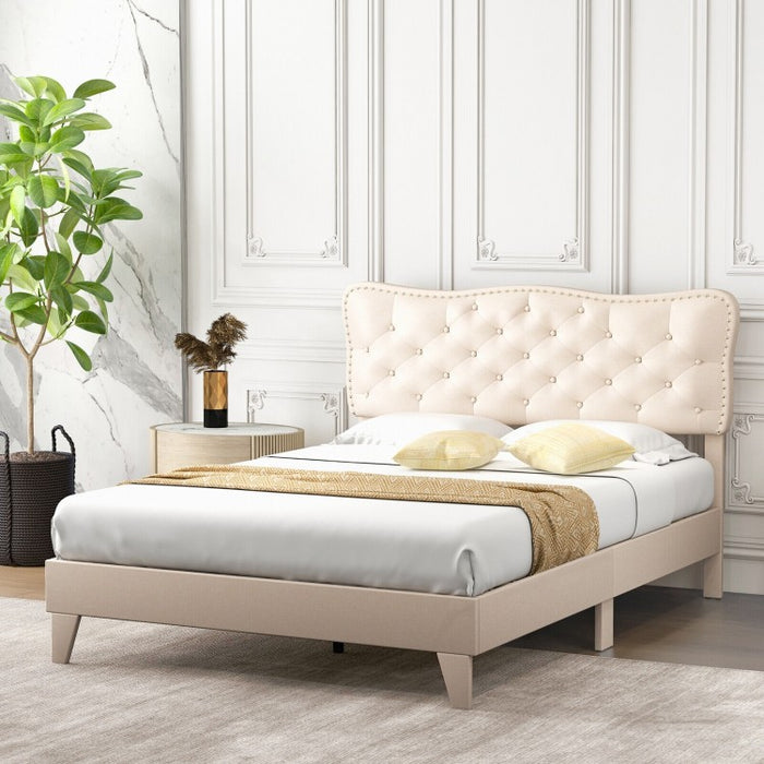 Solid Wood Bed Frame with High-Density Foam Headboard