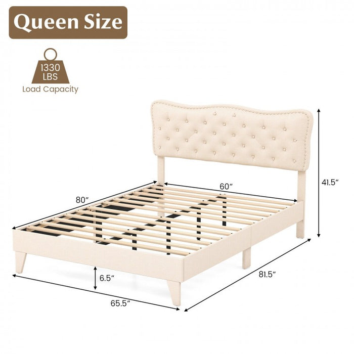 Solid Wood Bed Frame with High-Density Foam Headboard