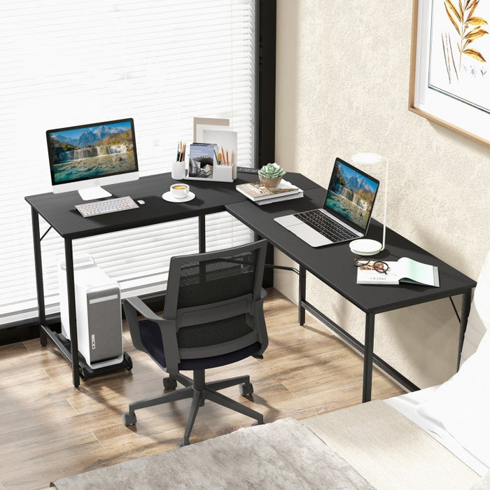 L-Shaped Metal Computer Desk with CPU Holder and Multi-Functional Features