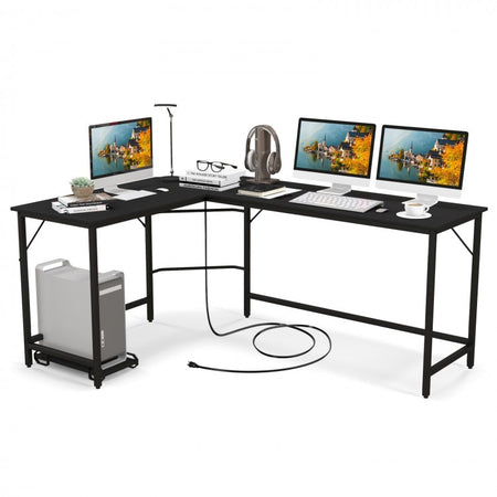 L-Shaped Metal Computer Desk with CPU Holder and Multi-Functional Features