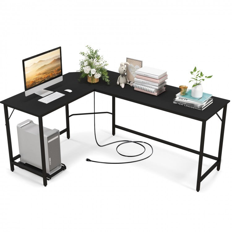 L-Shaped Metal Computer Desk with CPU Holder and Multi-Functional Features