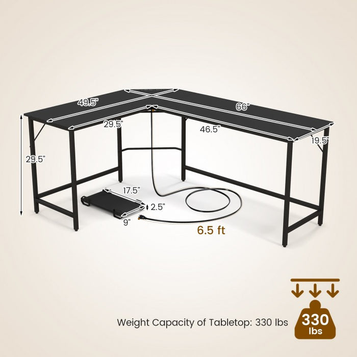 L-Shaped Metal Computer Desk with CPU Holder and Multi-Functional Features