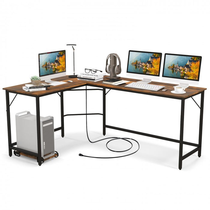 L-Shaped Metal Computer Desk with CPU Holder and Multi-Functional Features