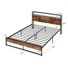 Load image into Gallery viewer, Industrial Style Bedroom Bed Frame with 2-Tier Headboard and Charging Ports
