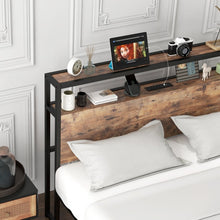 Load image into Gallery viewer, Industrial Style Bedroom Bed Frame with 2-Tier Headboard and Charging Ports
