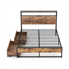Charger l&#39;image dans la galerie, Industrial-Style Metal Bed Frame with 2-Drawer Storage Headboard
