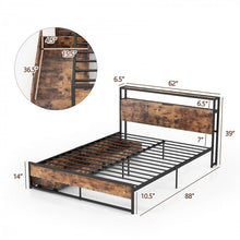 Charger l&#39;image dans la galerie, Industrial-Style Metal Bed Frame with 2-Drawer Storage Headboard
