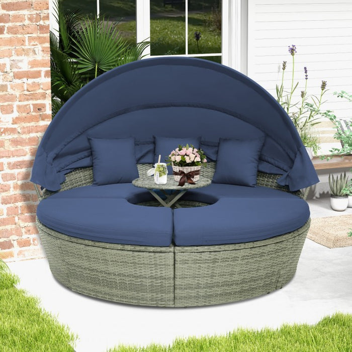 Costway Navy Blue Outdoor Daybed with Canopy - Features Retractable Canopy and Cushions