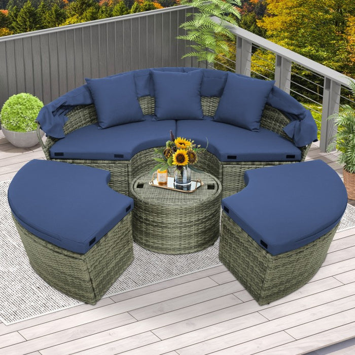 Costway Navy Blue Outdoor Daybed with Canopy - Features Retractable Canopy and Cushions