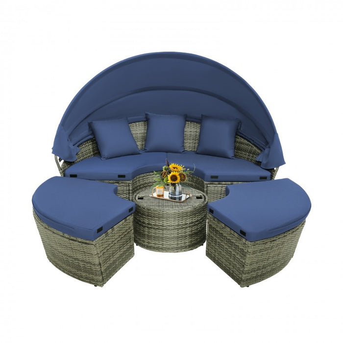 Costway Navy Blue Outdoor Daybed with Canopy - Features Retractable Canopy and Cushions